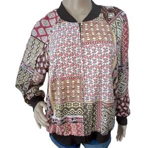 Alfred Dunner Geometric Patterned Zip Up Jacket With Pockets
